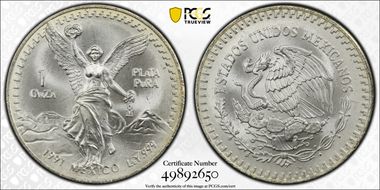 1991-Mo Onza Libertad Ag T2 - PLaTA PuRA MS68