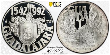 1992-Mo Medal Onate y Ibarra Ag 450th Anniv. of Guadalajara PR69DCAM