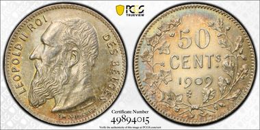 1909 50C KM-60.1 BELGES w/Period AU58