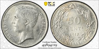 1912 50C KM-70 DES BELGES MS64