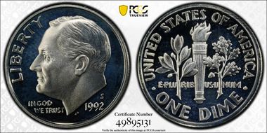 1992-S 10C Silver PR68DCAM