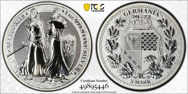 2022 "5 Mk" Allegories: Polonia & Germania 1oz Ag Fantasy Issue MS70