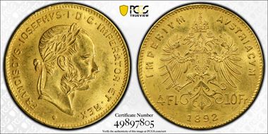 1892 4 Fl Restrike KM-2260  Au MS63