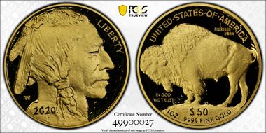 2020-W $50 American Buffalo  .9999 Fine Gold PR70DCAM