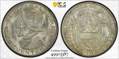 1953 1/2 B 50th Ann. Rep. of Panama KM-20  Ag MS64