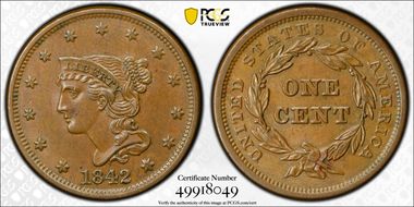 1842 1C Large Date MS62BN