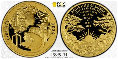 2024-W $100 Liberty & Britannia Au First Strike PR70DCAM