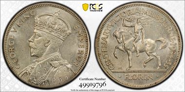 1934-35 Florin Centennial KM-33  Ag MS64
