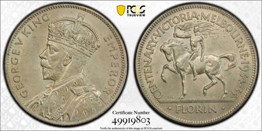 1934-35 Florin Centennial KM-33  Ag MS63