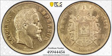 1866-BB 100 Fr Gad-1136 F-551 AU58