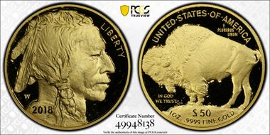 2018-W $50 American Buffalo  .9999 Fine Gold PR70DCAM