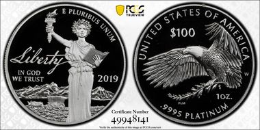 2019-W $100 Platinum Eagle - Liberty PR69DCAM