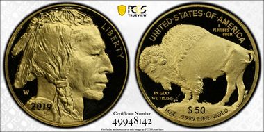2019-W $50 American Buffalo  .9999 Fine Gold PR70DCAM