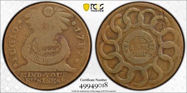 1787 Fugio 1C States United, 4 Cinq VG10BN