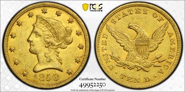 1850 $10 Large Date AU55