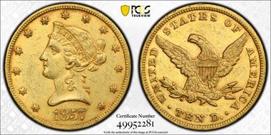 1857 $10 AU50