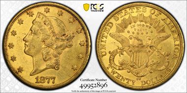 1877-CC $20 AU58