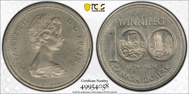 1974 $1 Winnipeg - Single Yoke MS66