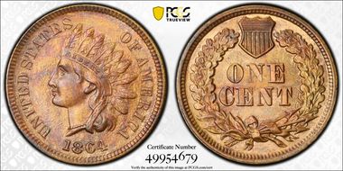 1864 1C L on Ribbon N1BN