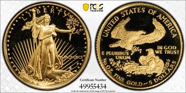 1991-P $5 Gold Eagle PR68DCAM