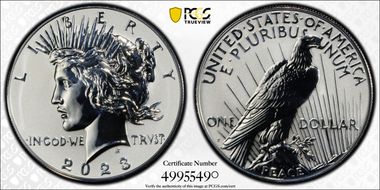 2023-S $1 Peace Dollar Rev PR Two-Coin Reverse Proof Set PR70