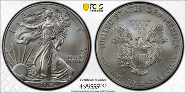 2015-W $1 Burnished Silver Eagle SP70