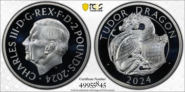 2024 £2 Tudor Dragon 1oz Ag Royal Tudor Beasts PR69DCAM