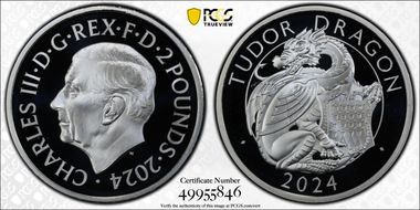 2024 £2 Tudor Dragon 1oz Ag Royal Tudor Beasts PR69DCAM