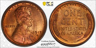 1917-S 1C MS65+ RD