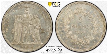 1848-A 5 Fr Gad-683 F-326 Hercule MS62