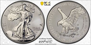 2021-S $1 Silver Eagle Rev PR - Type 2 Designer Edition PR70