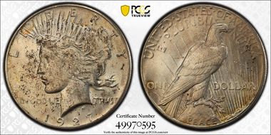 1927 $1 VAM 2 Doubled Motto MS63