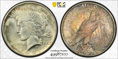 1921 $1 High Relief, Peace MS63