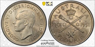 1951(m) Florin Jubilee KM-47  Ag MS63