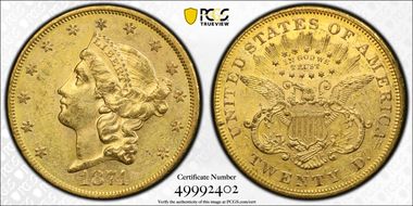 1874-S $20 MS61