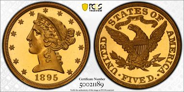 1895 $5 PR67DCAM