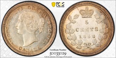 1858 5C Small Date MS64