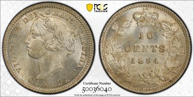 1894 10C T5, High 9, Plain Dt, Near 4 MS64