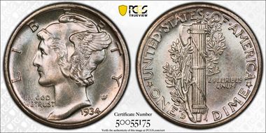 1934-D 10C MS67+ FB
