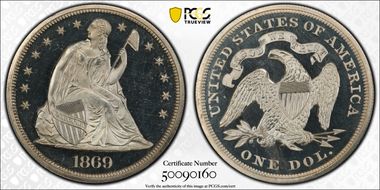 1869 $1 PR64DCAM