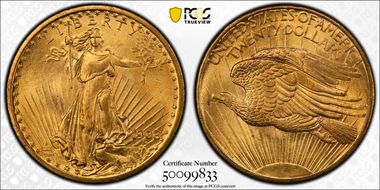 1908 $20 No Motto MS66+ 