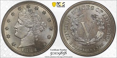 1883 5C No CENTS MS67