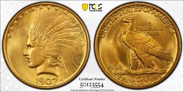 1907 $10 Indian MS65