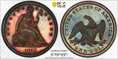 1865 $1 PR65CAM