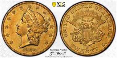 1852-O $20 AU58
