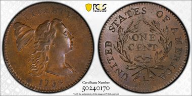 1794 1C Head of 1793 S-18b, Double Chin MS64BN