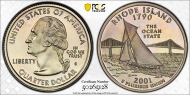 2001-S 25C Rhode Island Silver PR67DCAM
