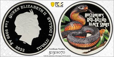 2022 $1 Red-Bellied Black Snake Colorized PR69DCAM