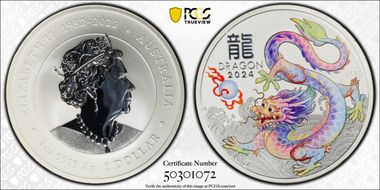 2024-P125 $1 Year of the Dragon Ag Pink Colorized MS69