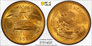 1955-Mo 20C Small Eagle MS66RD